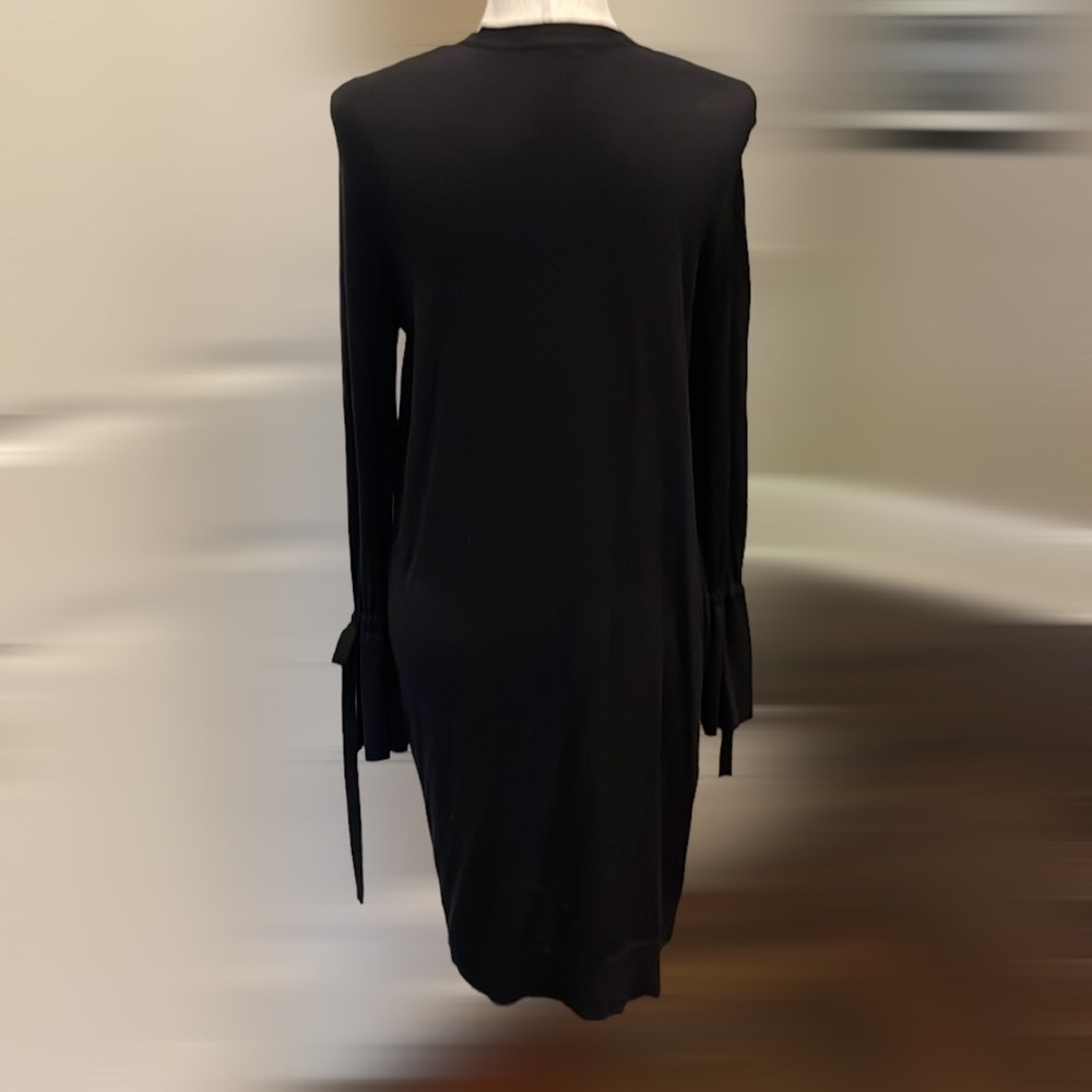 Halogen Long Open Front Duster Sweater Cardigan Ties At Cuffs Black S - Picture 4 of 6